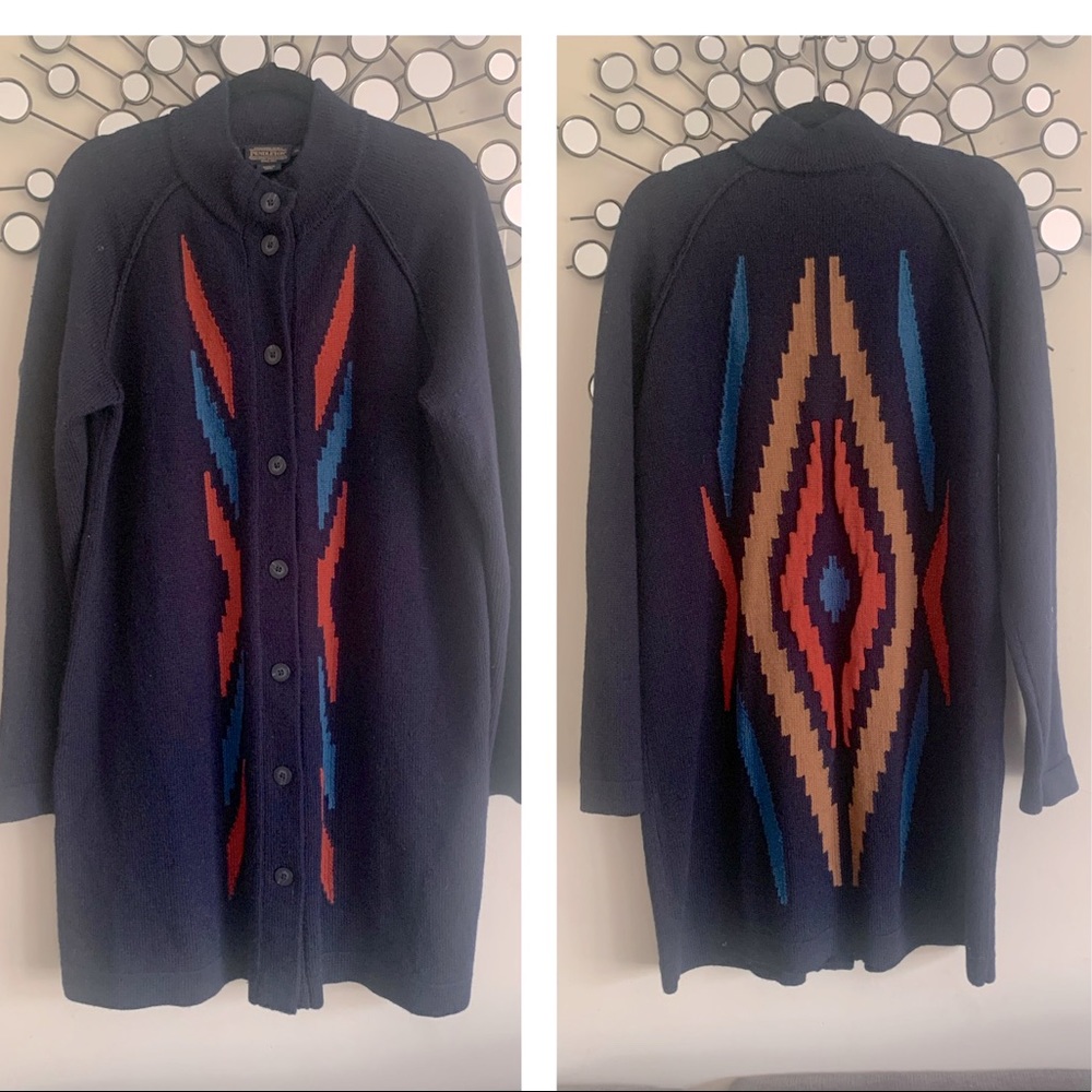 🚫SOLD🚫Pendleton Southwest AZTEC Print Merino Wool Long Cardigan Duster Sweater